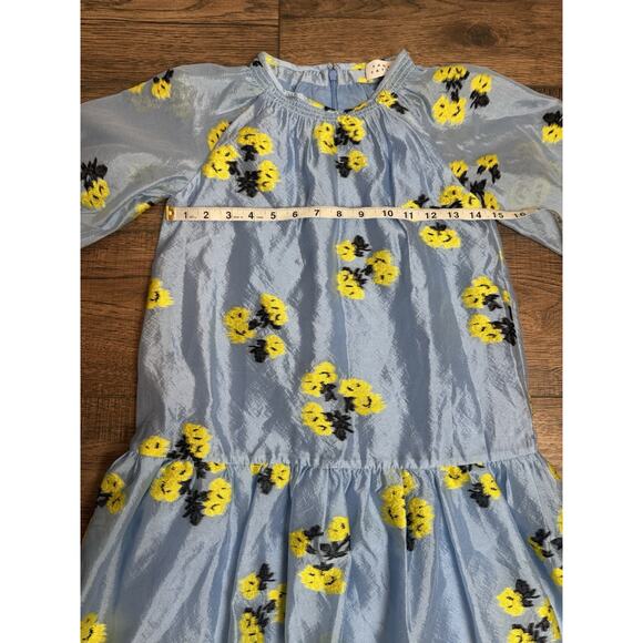 Tanya Taylor Dress Girls L Blue Floral Mini Eliza Kids Yellow Ruffle Chiffon 12 - Picture 6 of 7